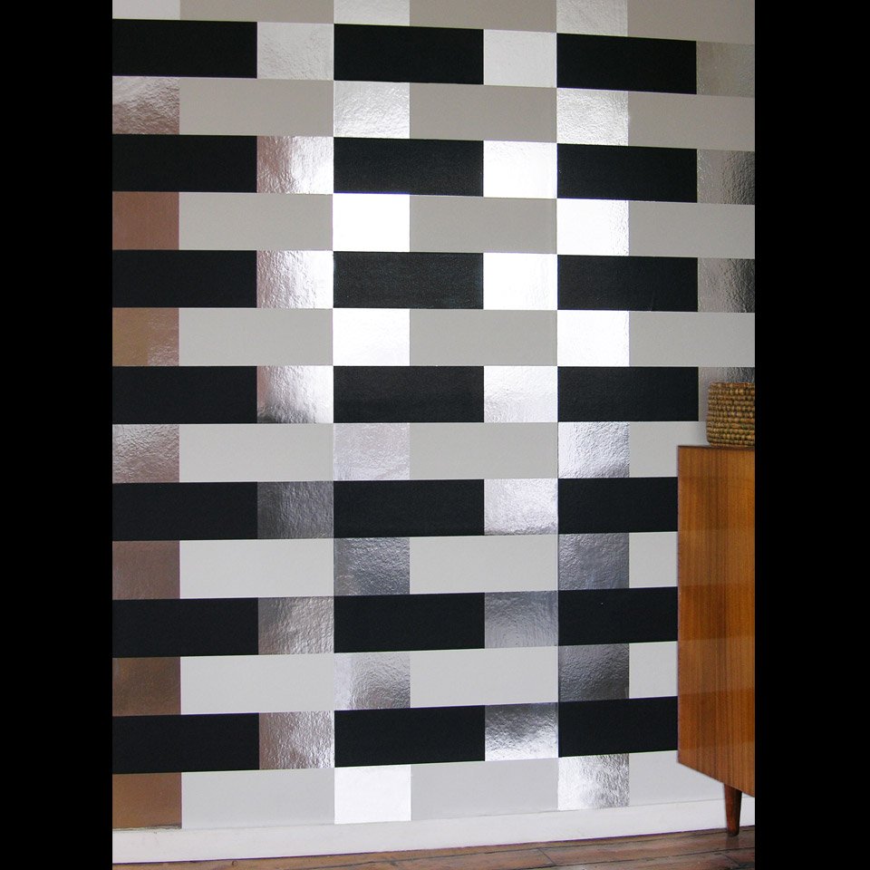 Black white and silver geometric wallpaper BLOCK Erica 