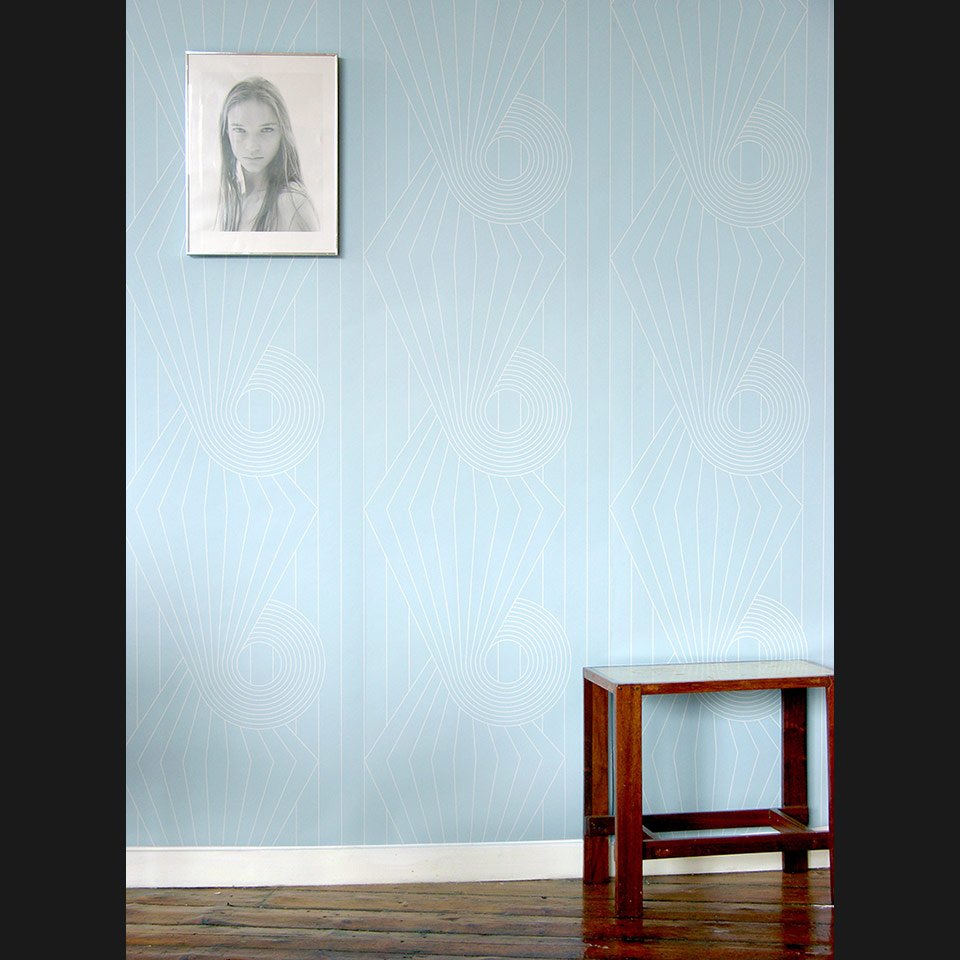 Windmill blue wallpaper Erica Wakerly