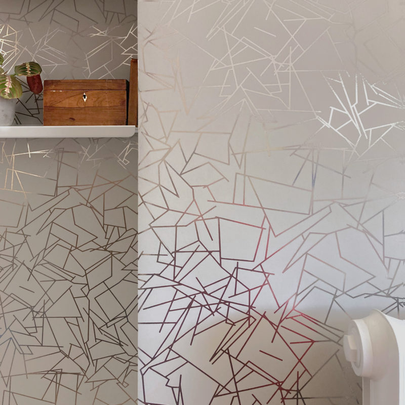 Angles pewter / limestone wallpaper installation