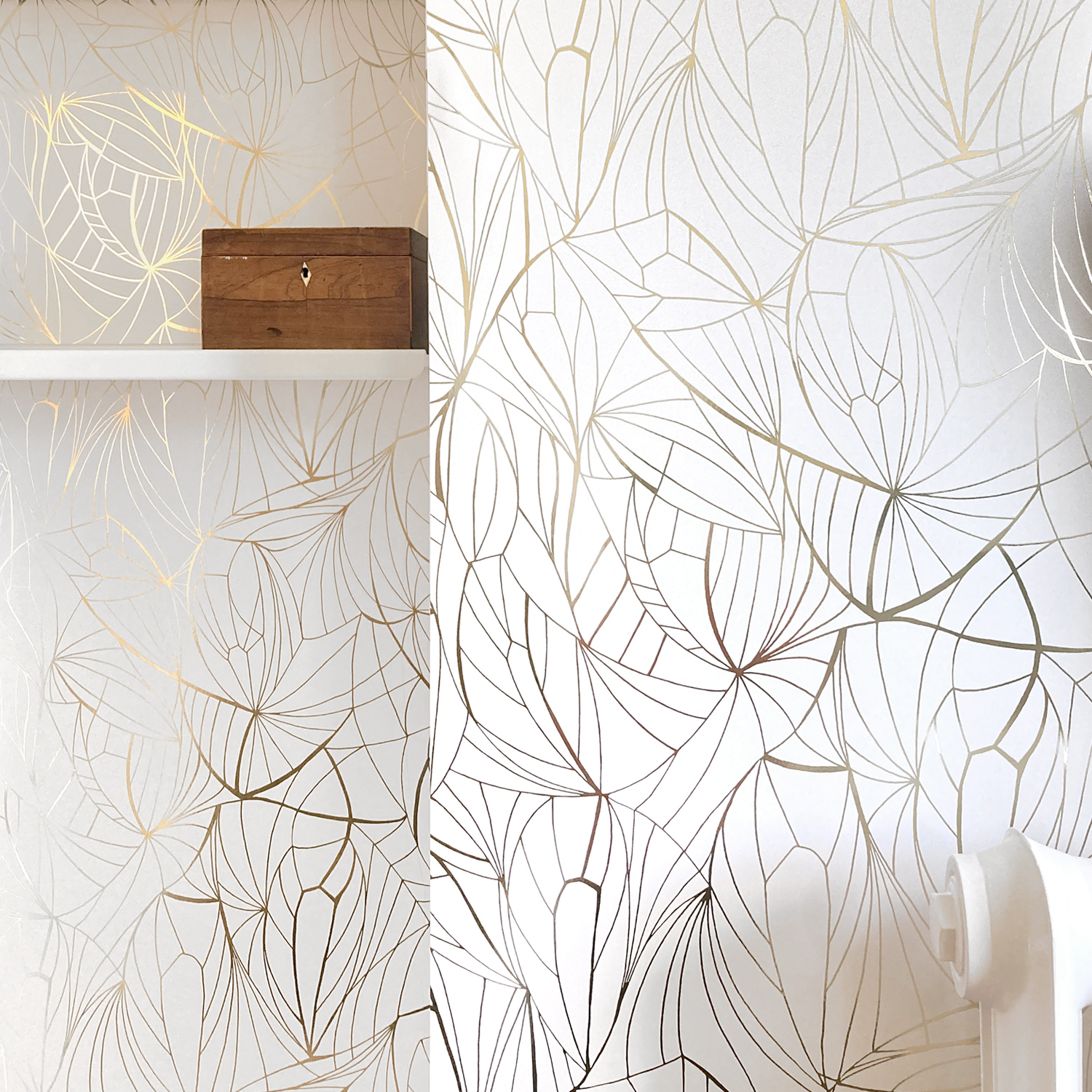 Gold and white wallpaper | Organic Leaf wallpaper | by Erica Wakerly
