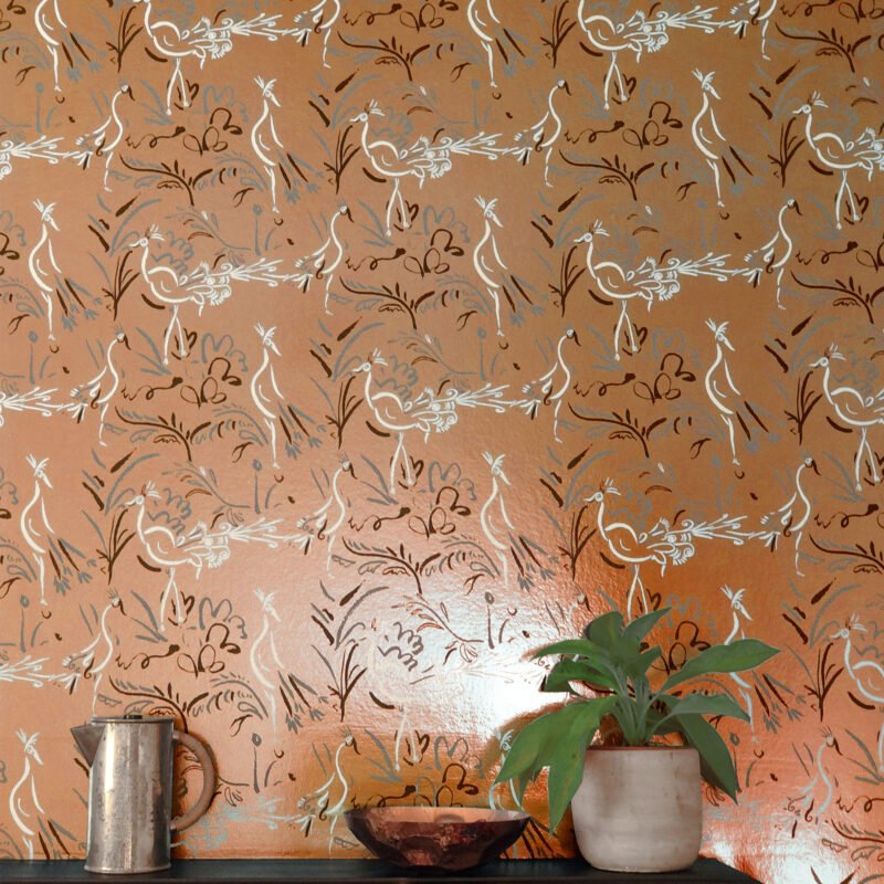 Birds copper wallpaper by Polly Dunbar Decoration